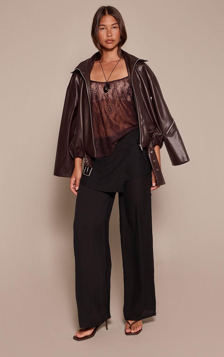 Black Chiffon Wrap Tie Overlay Pants image 1