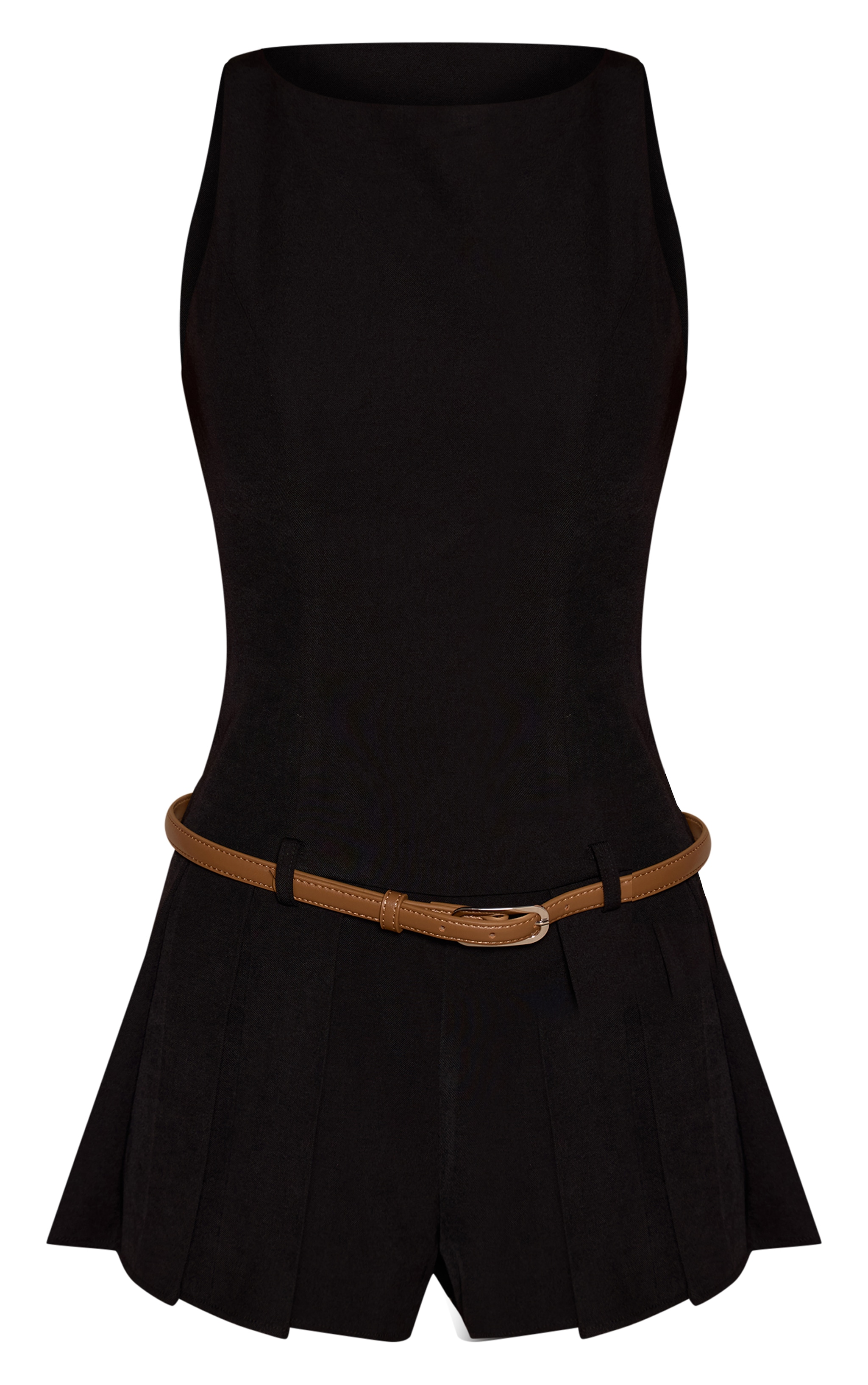 Black Woven Belt Detail Pleated Skort Romper image 5