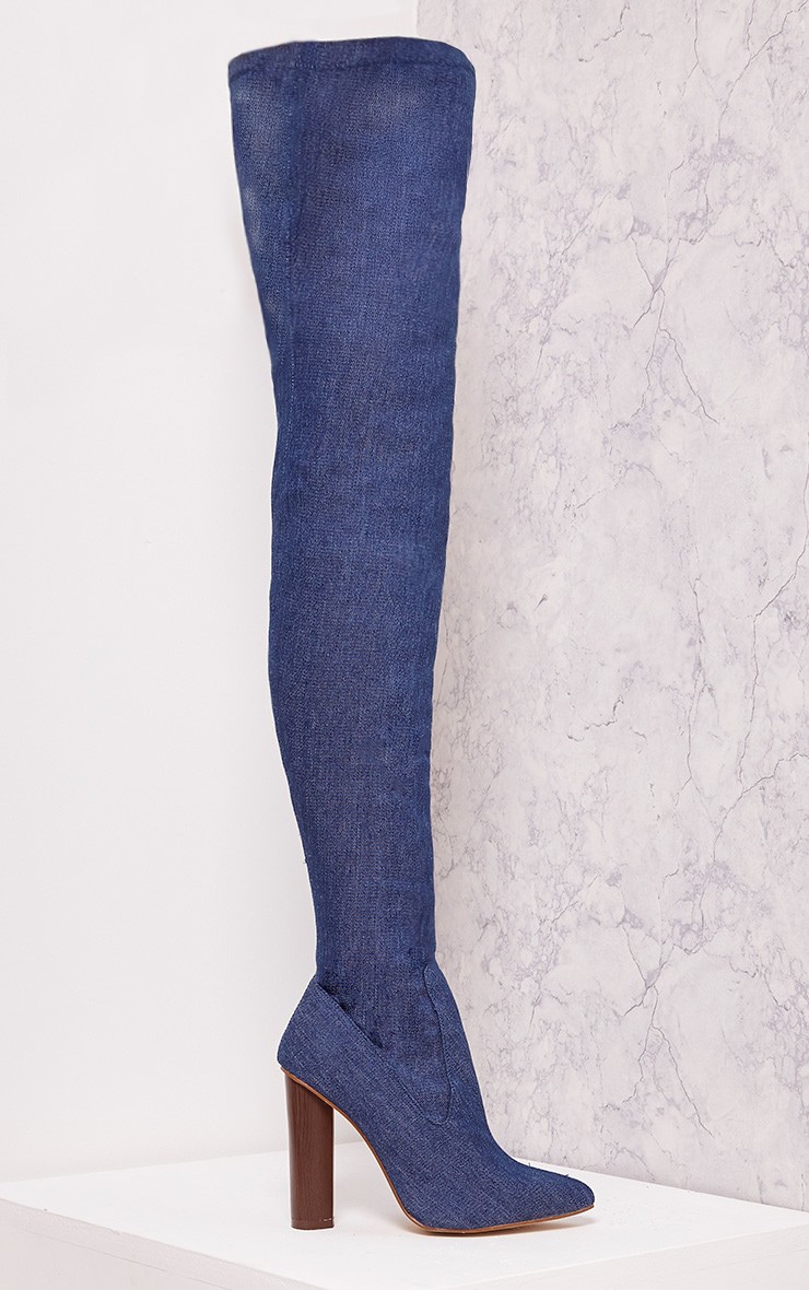 Alycia Over The Knee Denim Boots Boots PrettyLittleThing
