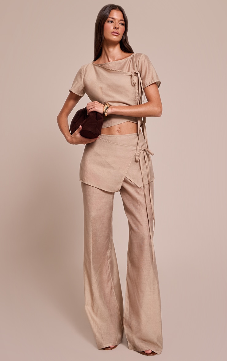 Stone Sheer Organza Tie Detail Short Sleeve Top image 3