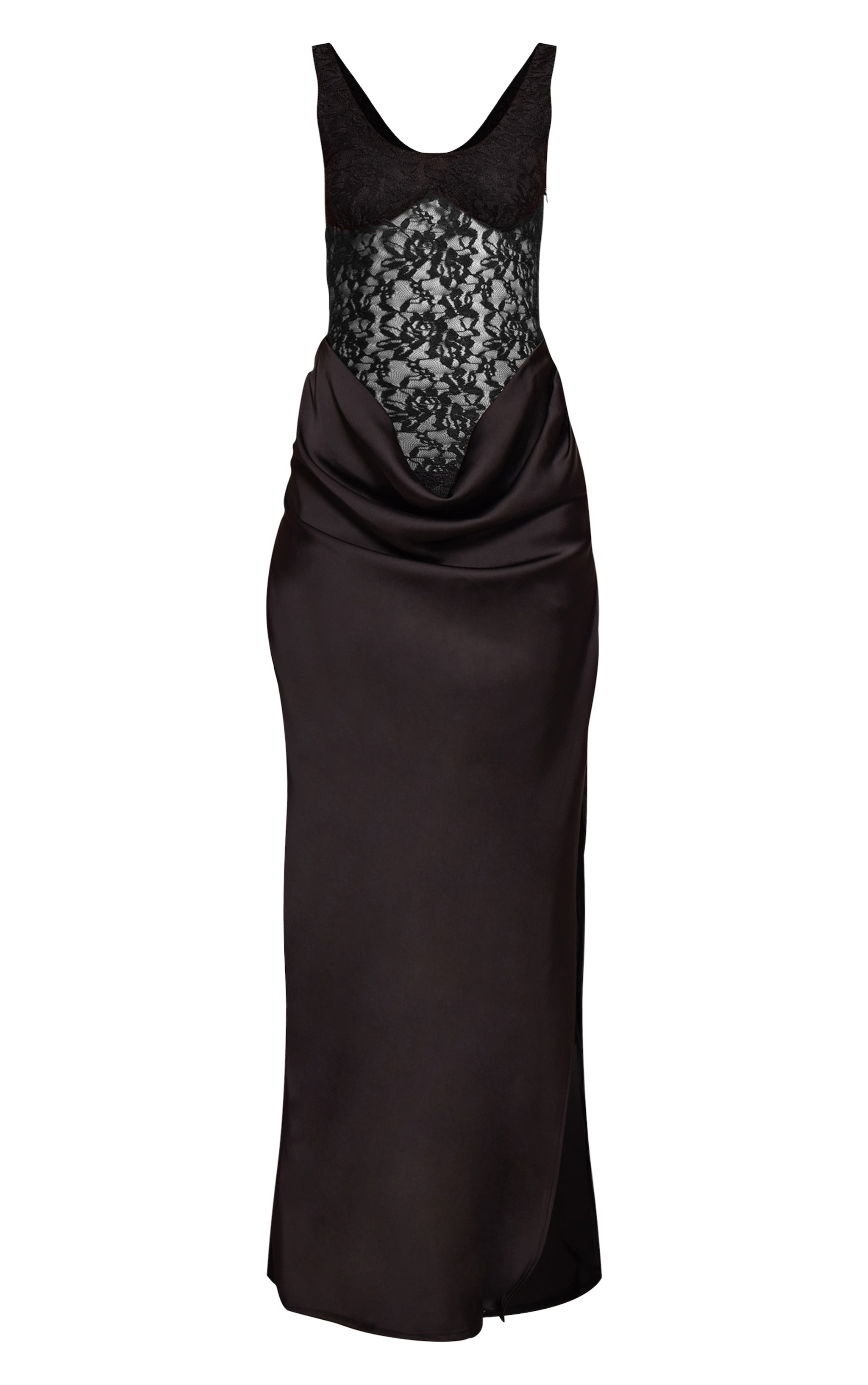 Petite Black Lace & Satin Maxi Dress image 5