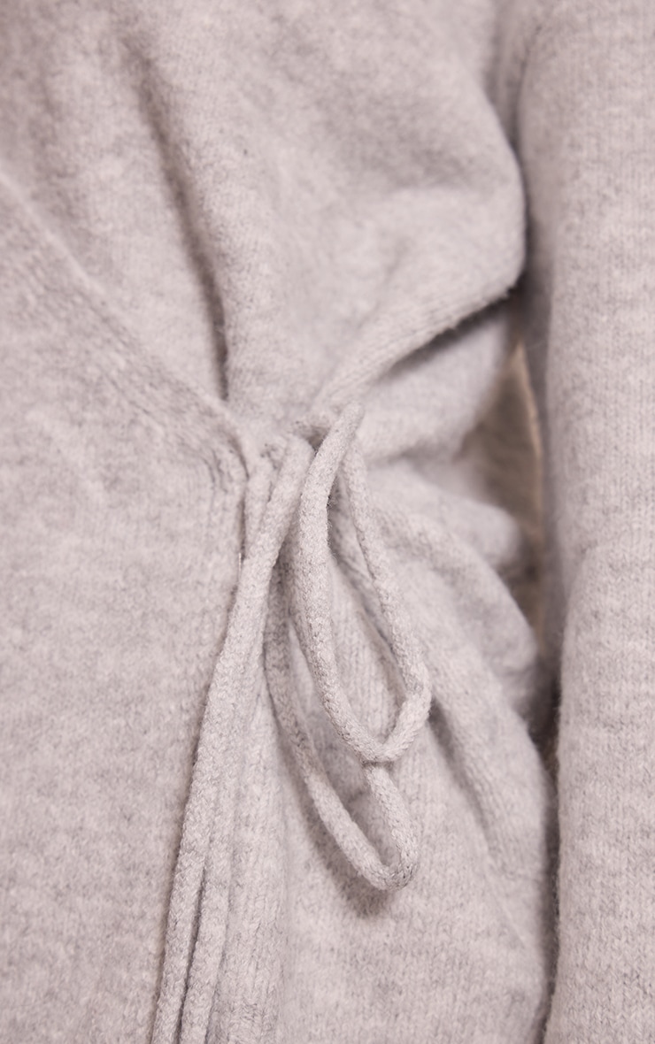Petite Grey Wrap Tie Side Knitted Sweater image 4