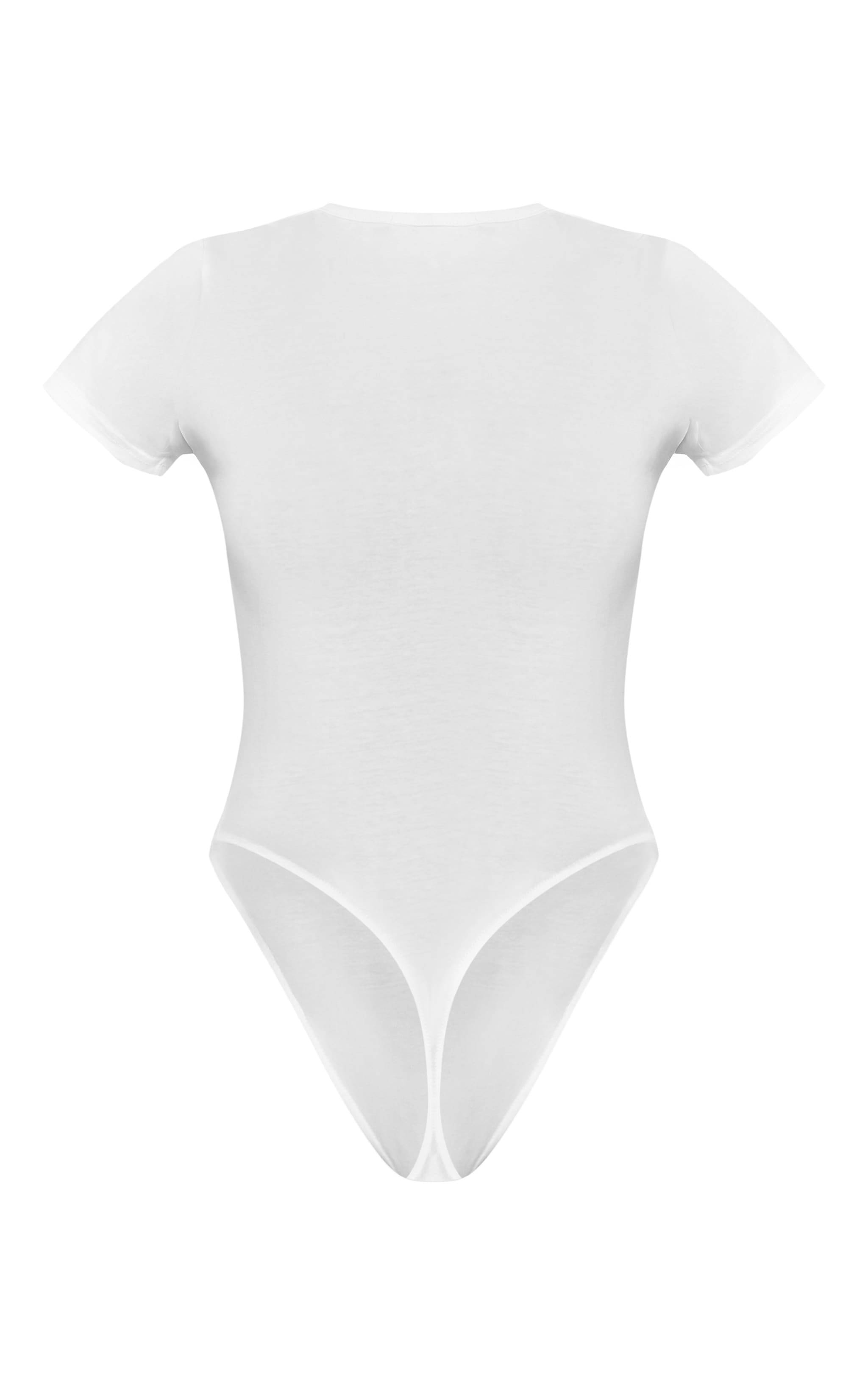 White Cotton Crew Neck Short Sleeve Bodysuit image 6