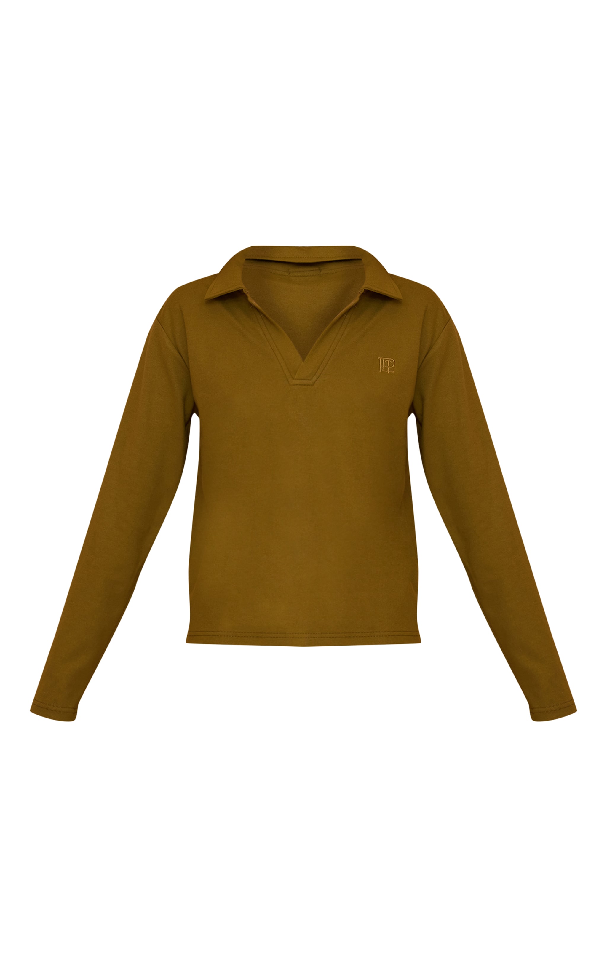 Olive Embroidered Longline Collar Top image 5