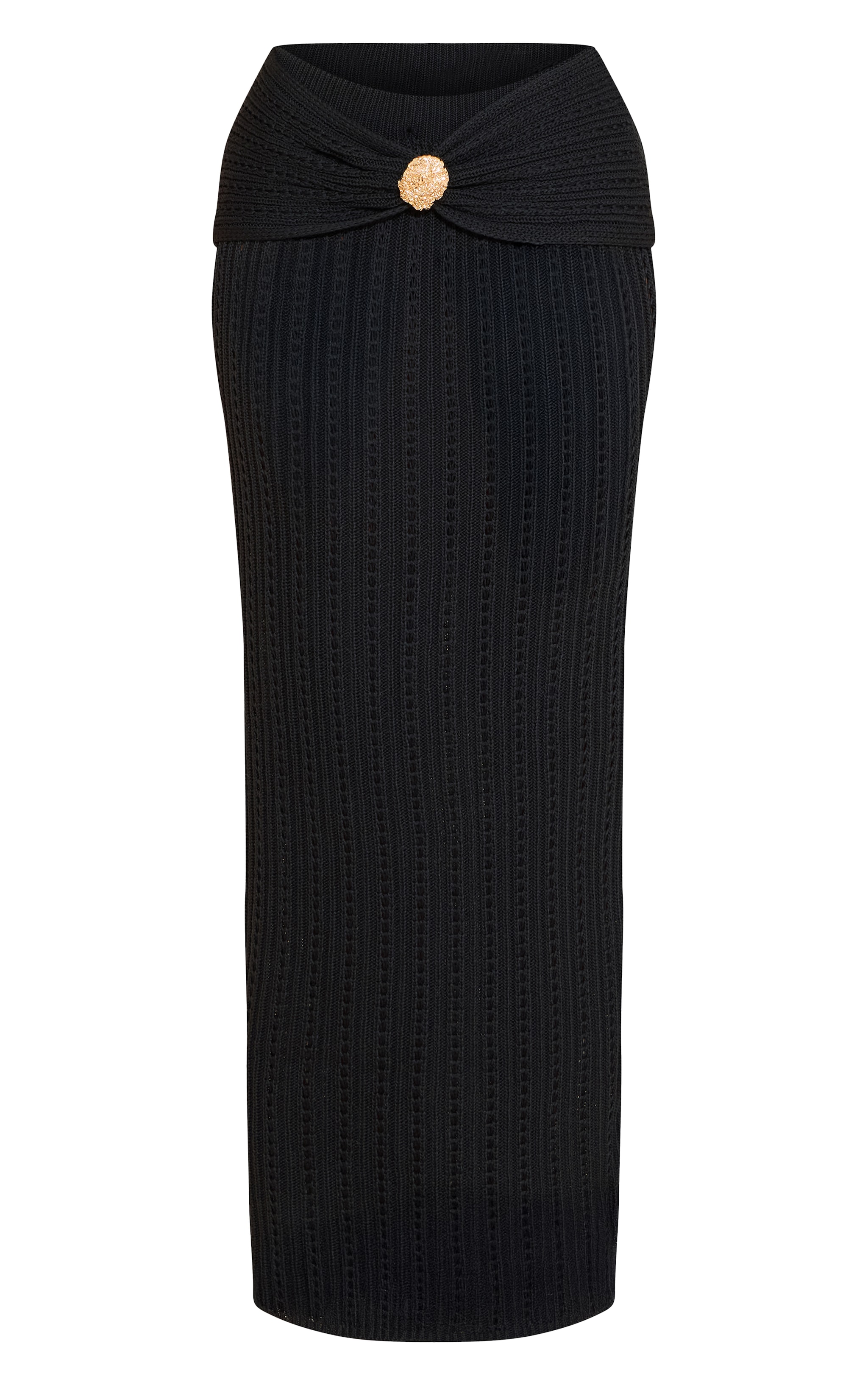 Shape Black Crochet Gold Hammered Trim Maxi Skirt image 5