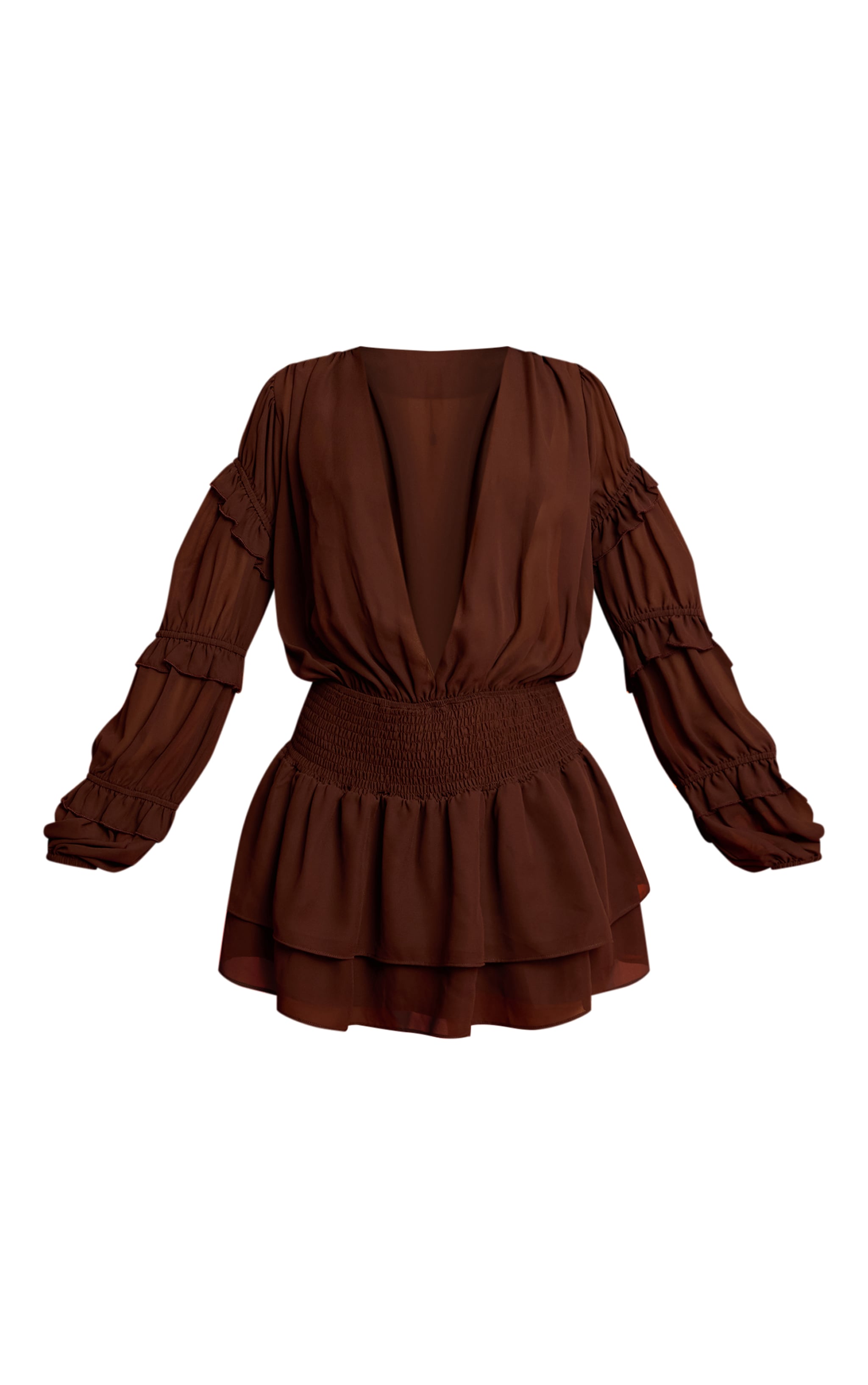 Chocolate Chiffon Ruched Ruffle Mini Dress image 5