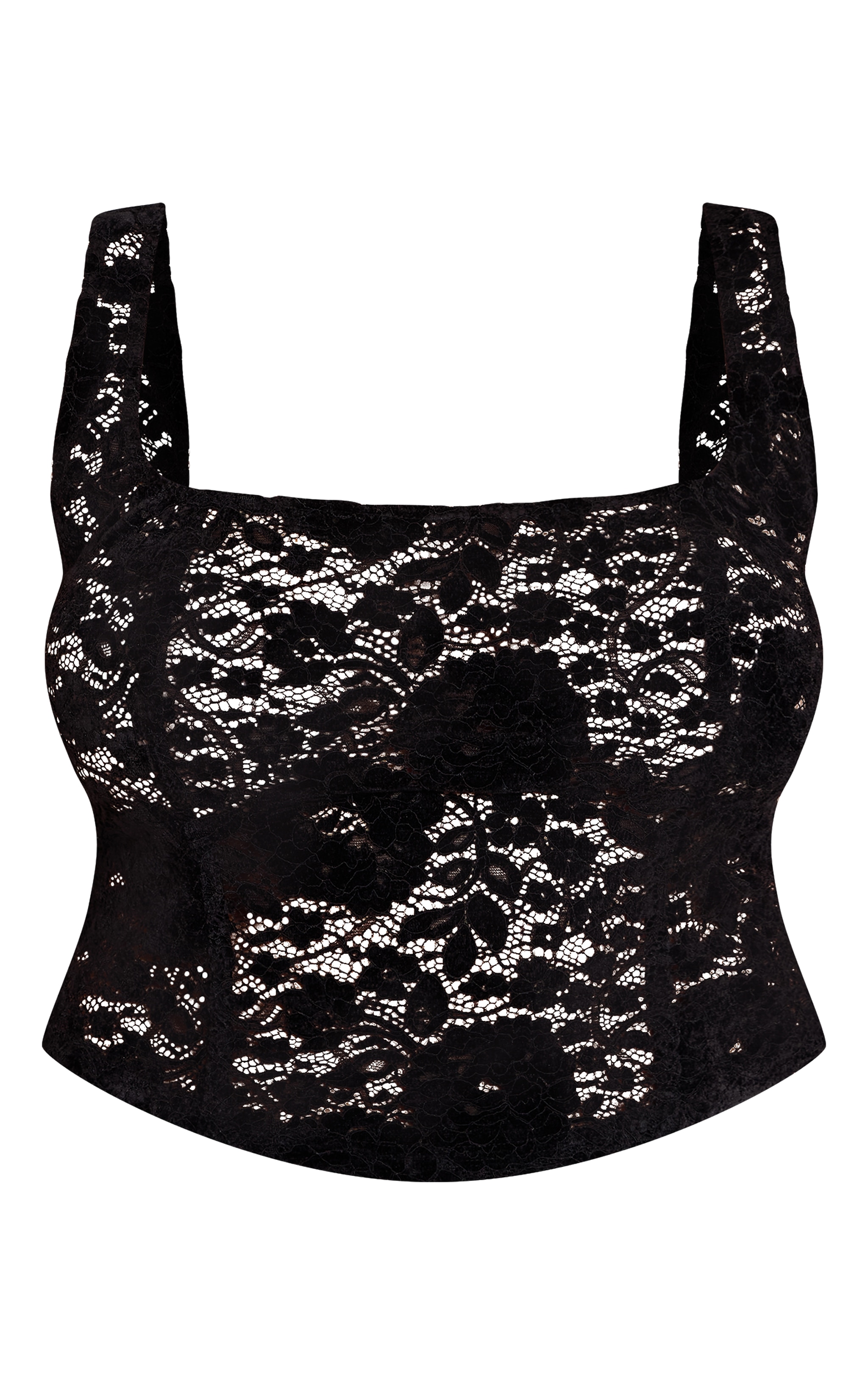 Plus Black Lace Square Neck Long Top  image 5