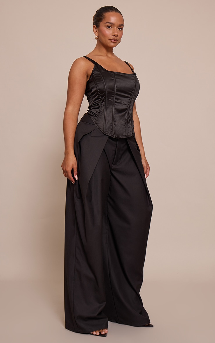 Shape Black Square Neck Satin Longline Corset Top image 3