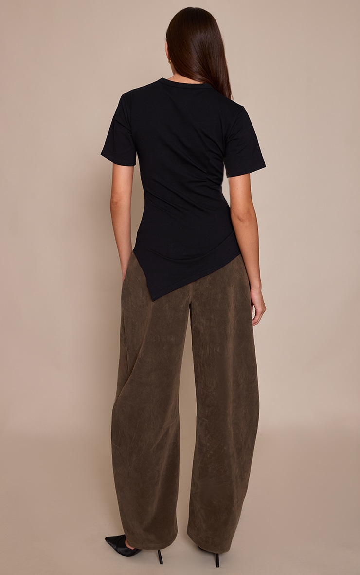 Dark Khaki Faux Suede Barrel Leg Pants image 3