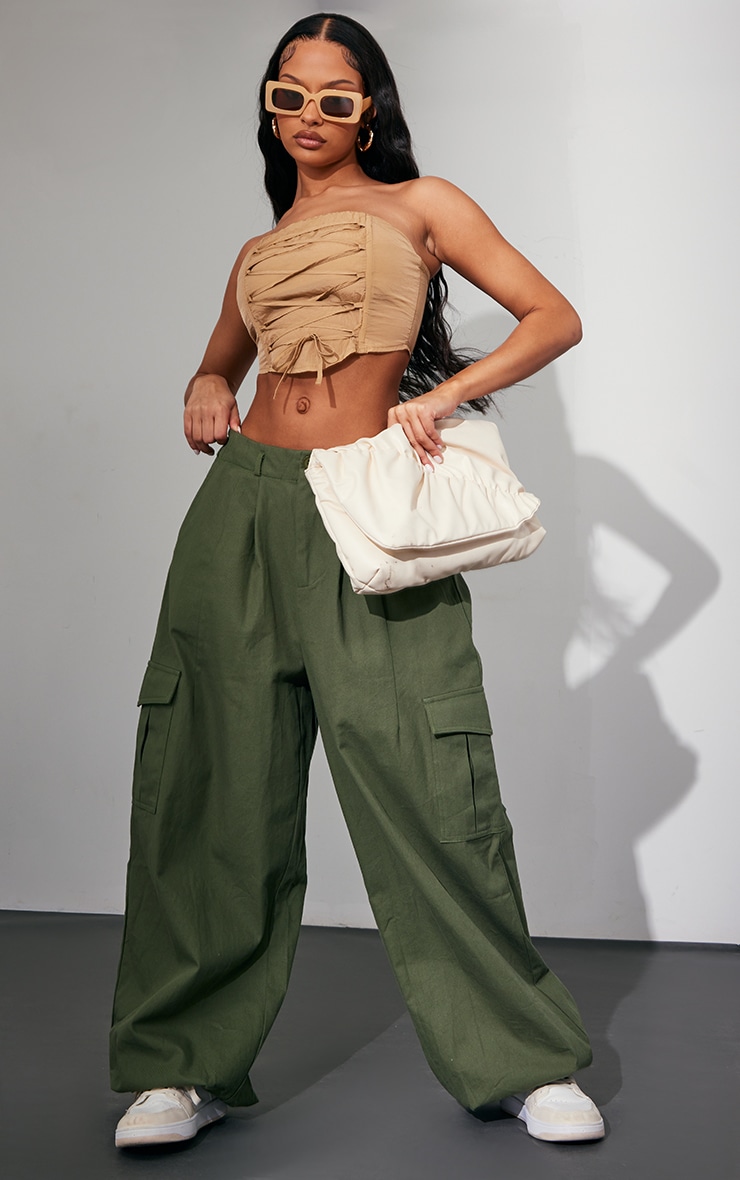 Crop top bustier style parachute camel à lacets image 3