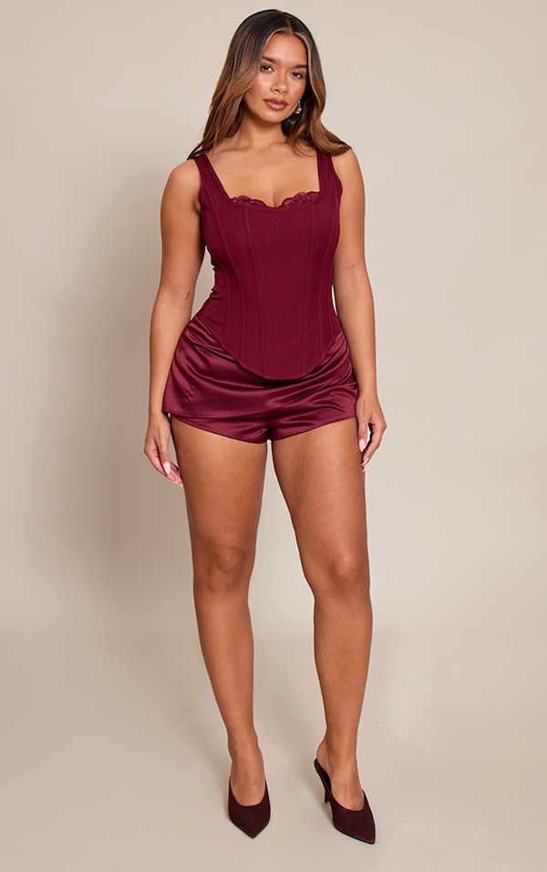 Shape Wine Satin Drape Detail Shorts