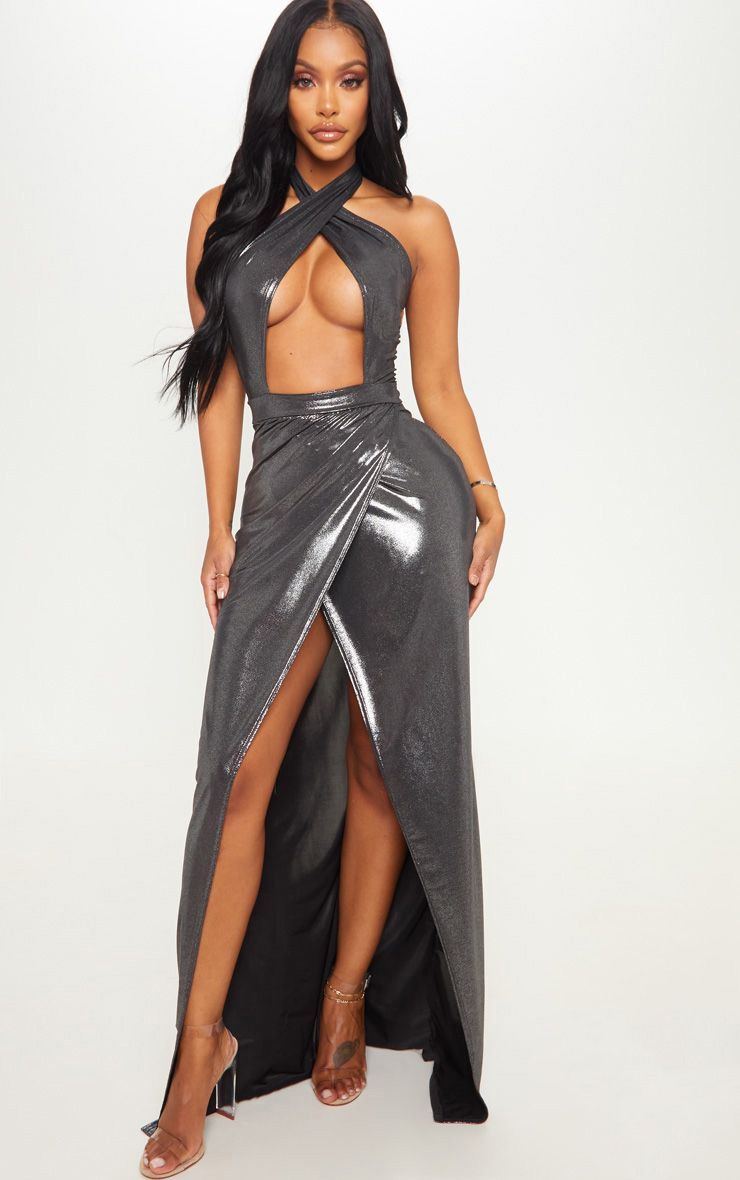 Metallic Shimmer Plunge Dress