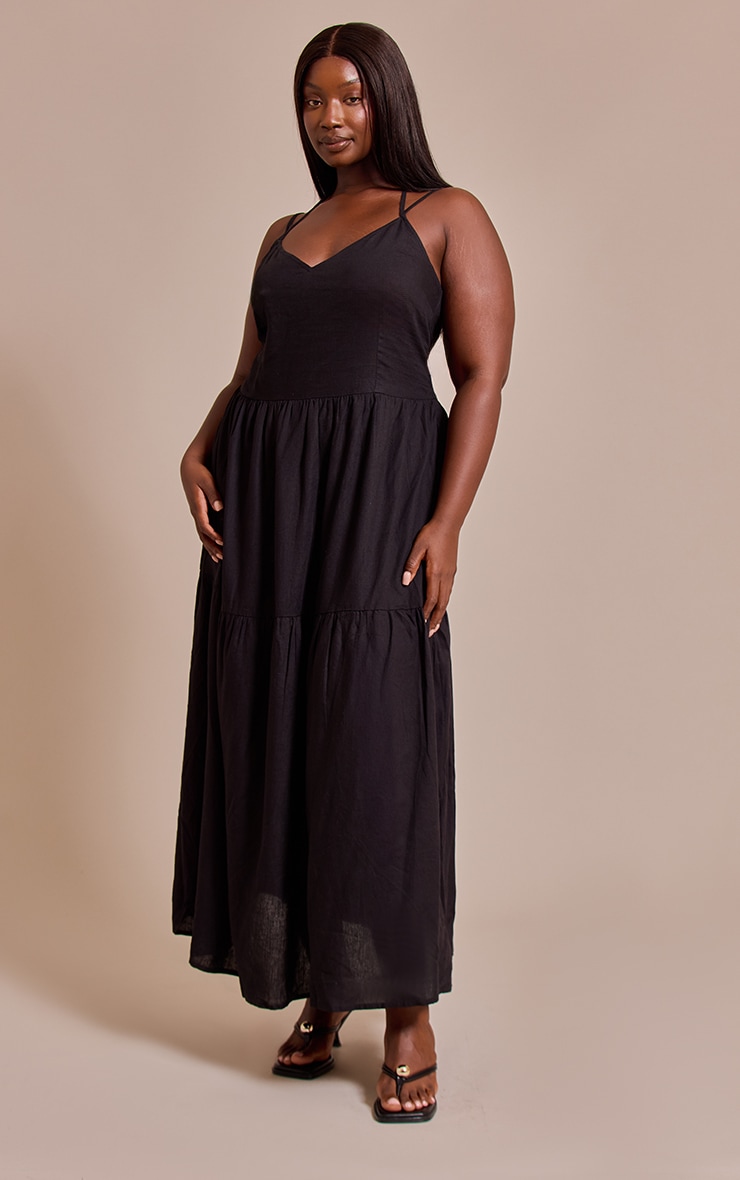 Plus Black Strappy Ruched Maxi Dress image 3