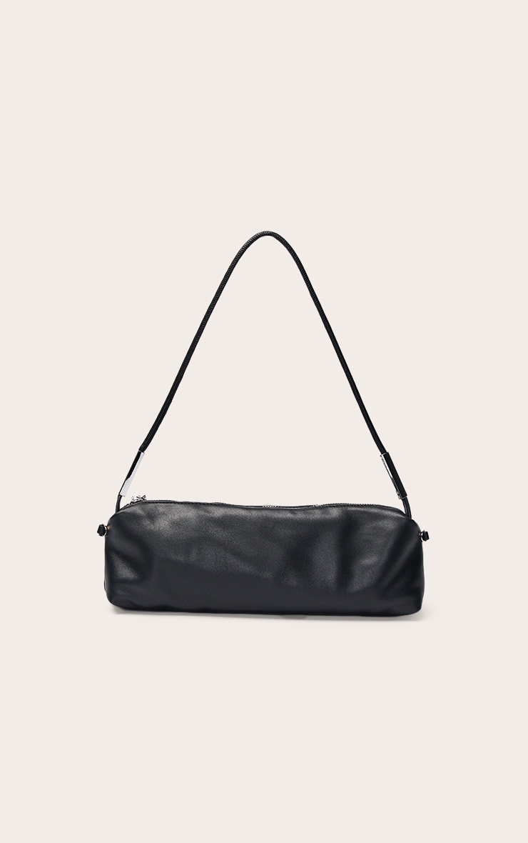 Black Soft PU Silver Hardware Shoulder Bag image 2