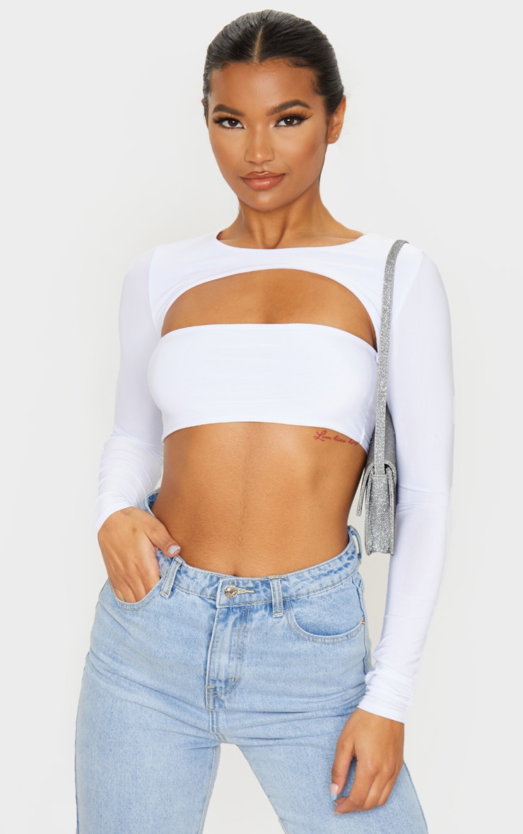 Crop top blanc slinky à large découpe frontale