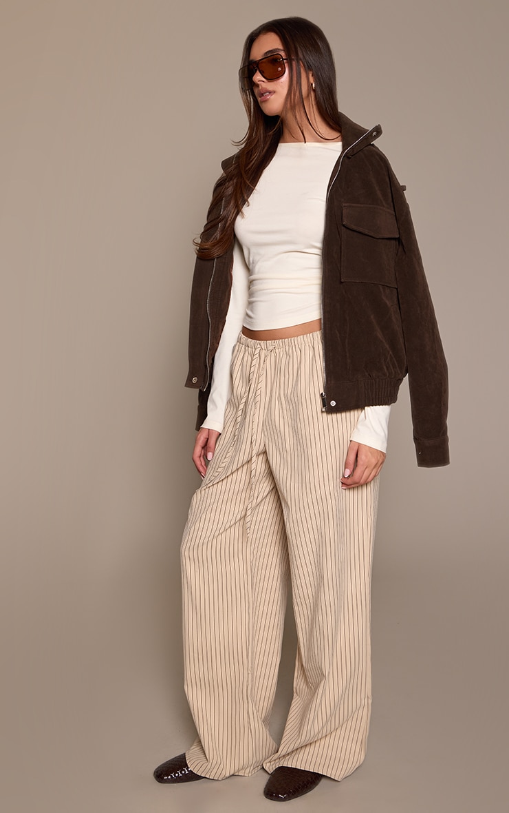 Cream Stripe Low Rise Wide Leg Drawstring Trousers