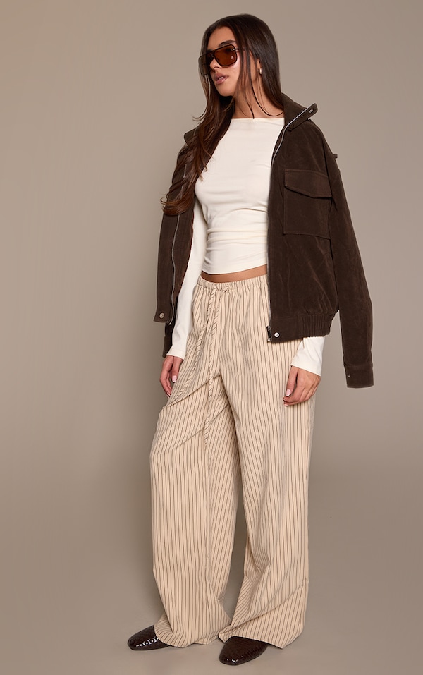Cream Stripe Low Rise Wide Leg Drawstring Trousers