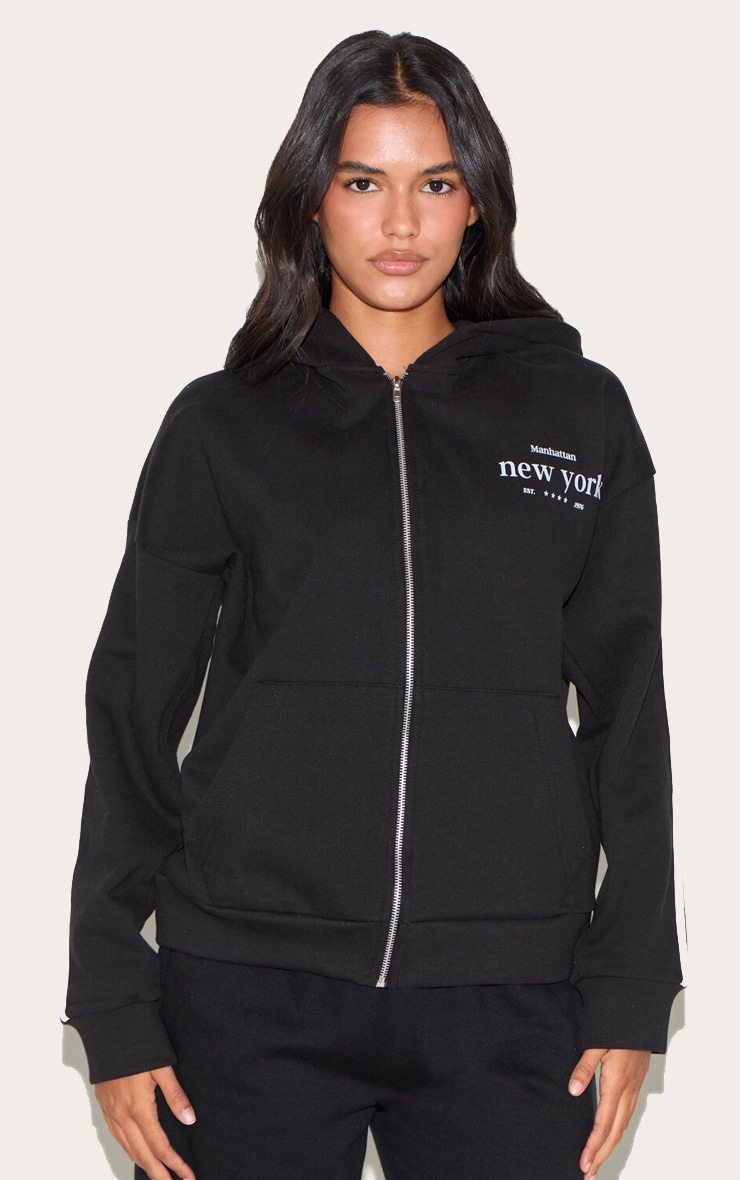 Black Premium Piping High Neck Zip Through Hoodie | Sweat