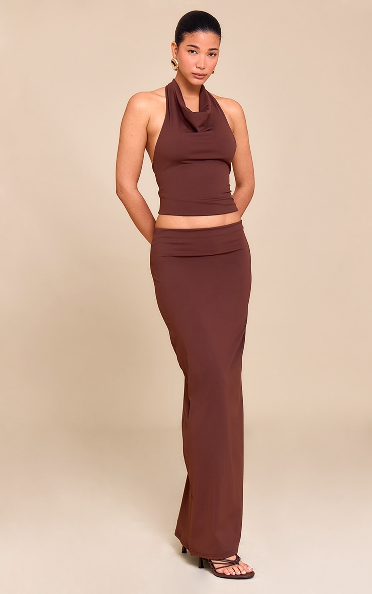 Chocolate Brown Matte Sculpt Mid Rise Maxi Skirt image 1