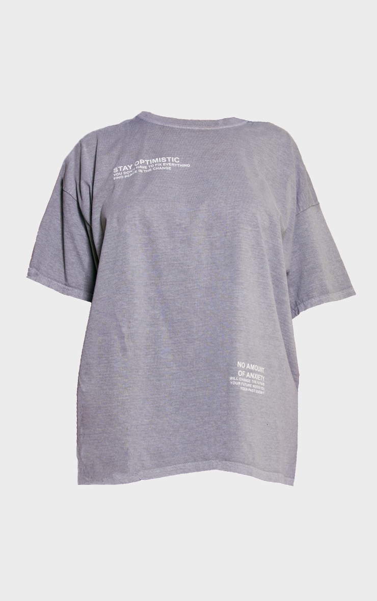 Moss Sand Stay Optimistic Small Print Slogan Washed T Shirt image 5