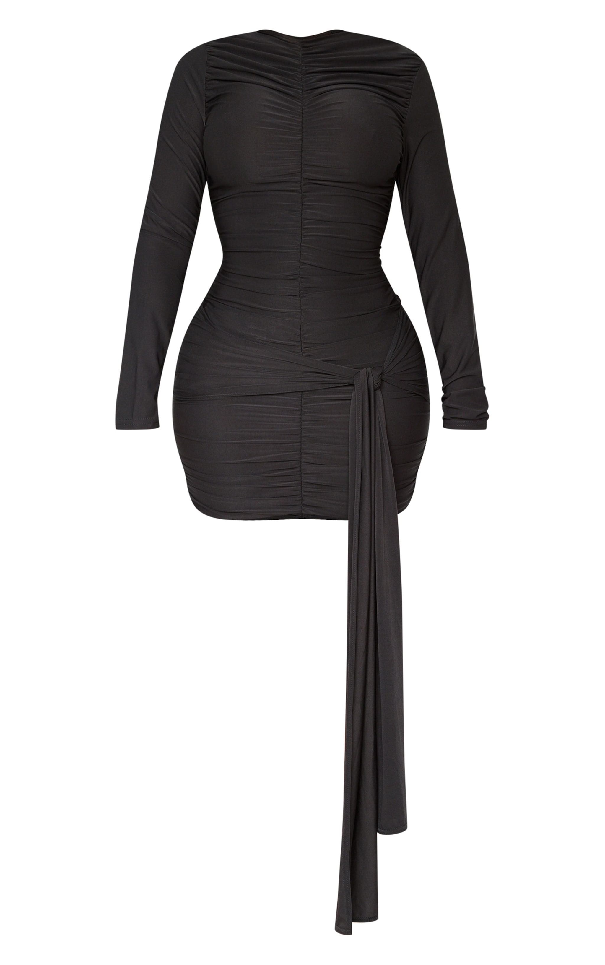 Shape Black Slinky Ruched Detail Long Sleeve Bodycon Dress image 5