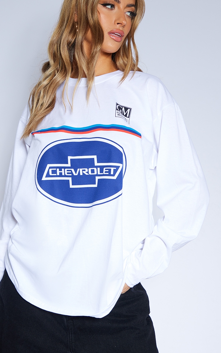 White Chevrolet Print Long Sleeve T Shirt image 4