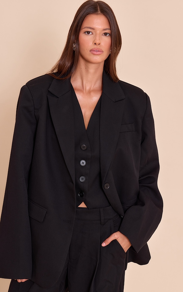 Black Tailored Woven Oversized Dad Blazer