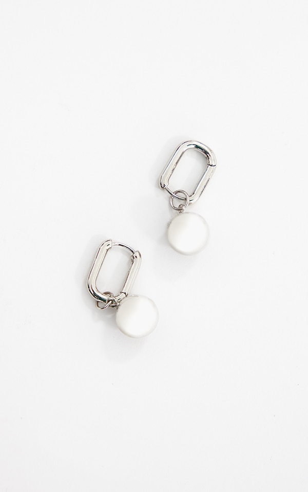 Silver Sphere Drop Hoop Earrings PrettyLittleThing USA