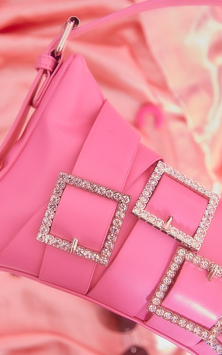 Pink Assorted Diamante Buckle Shoulder Bag image 3