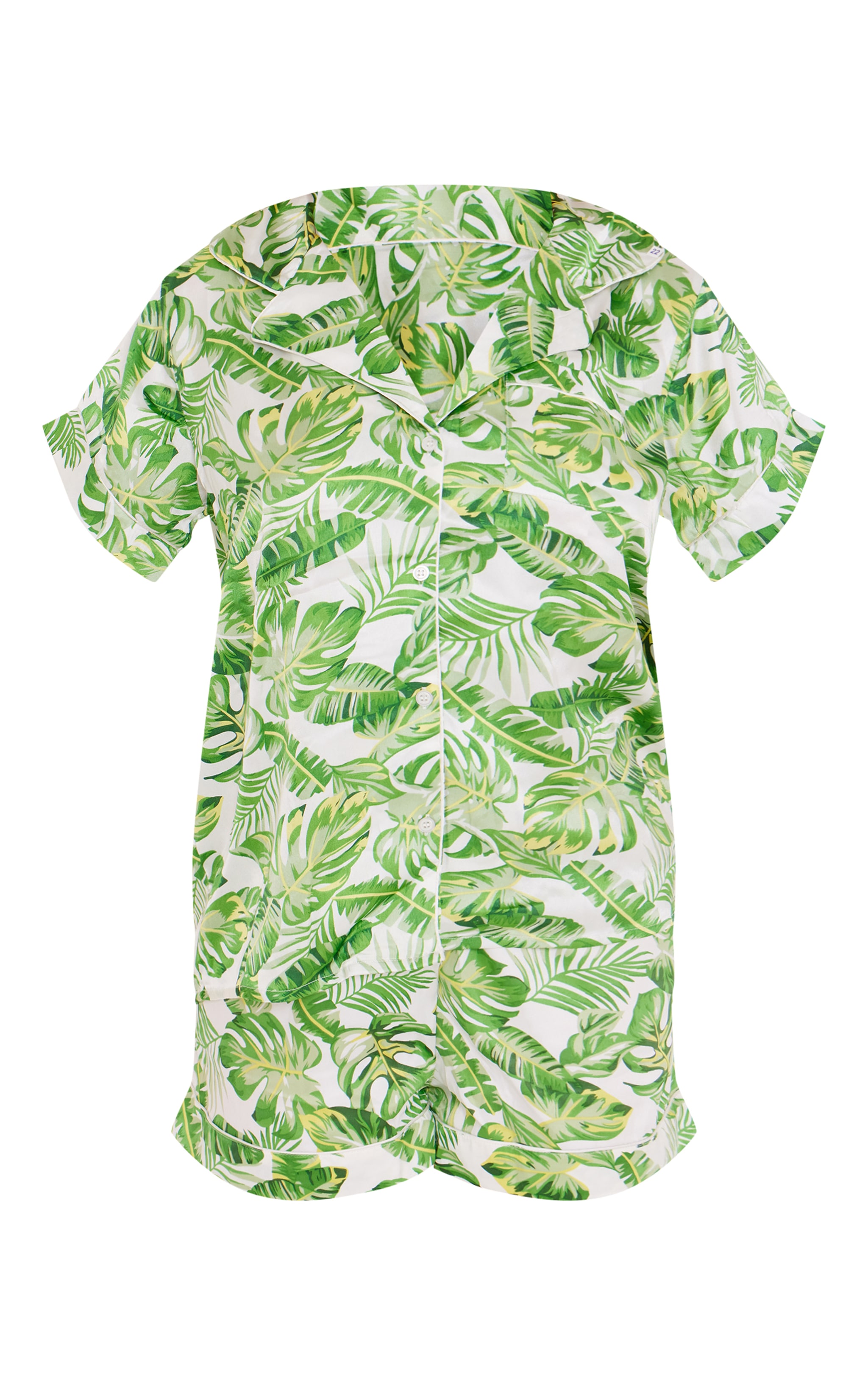 Green Palm Print Satin Short Pj Set image 5