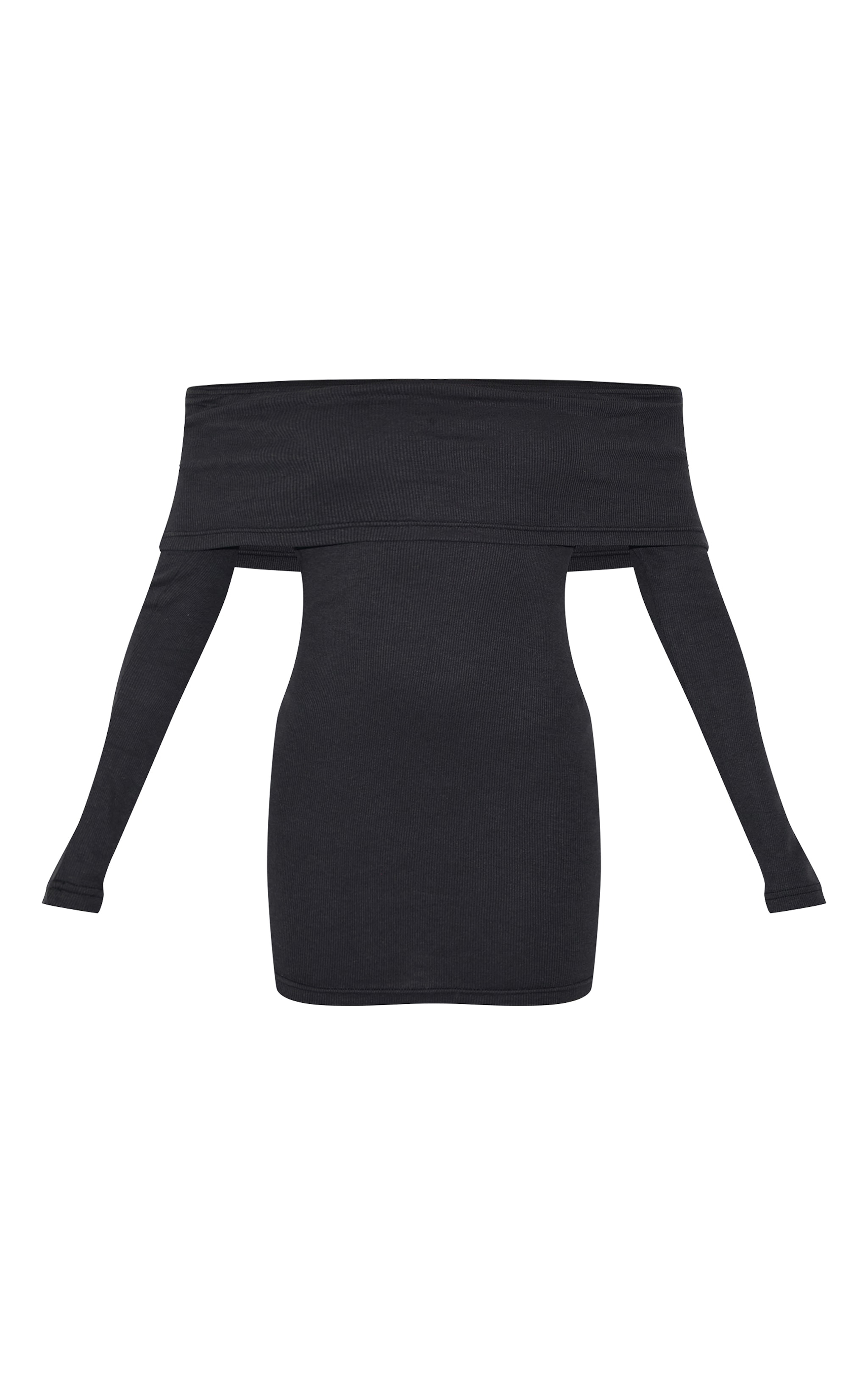 Black Rib Foldover Bardot Bodycon Dress image 5