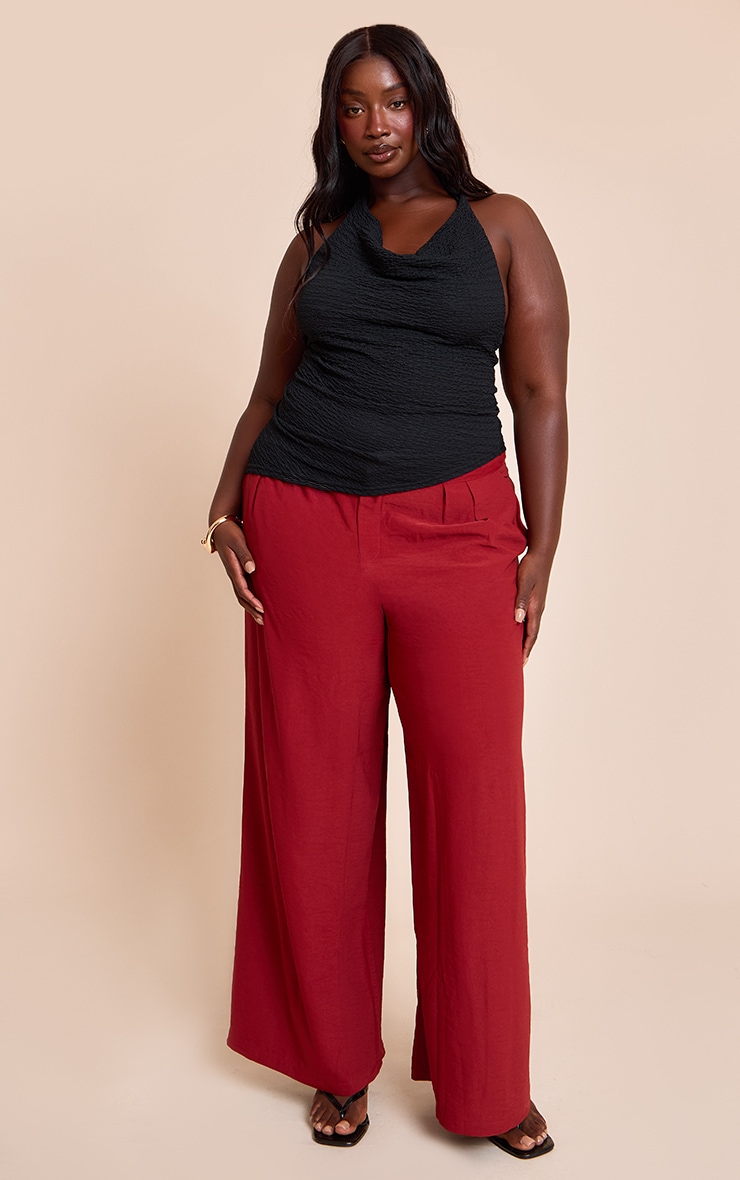Plus Deep Red Floaty Woven Double Pleat Wide Leg Pants image 1