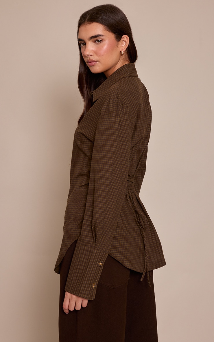 Green Check Fitted Tie Back Deep Cuff Shirt image 2