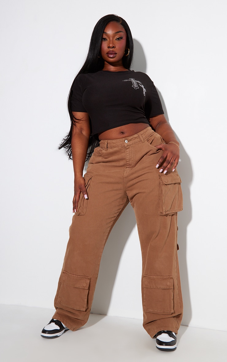 Plus Black Diamante Cross Cropped T-shirt image 3