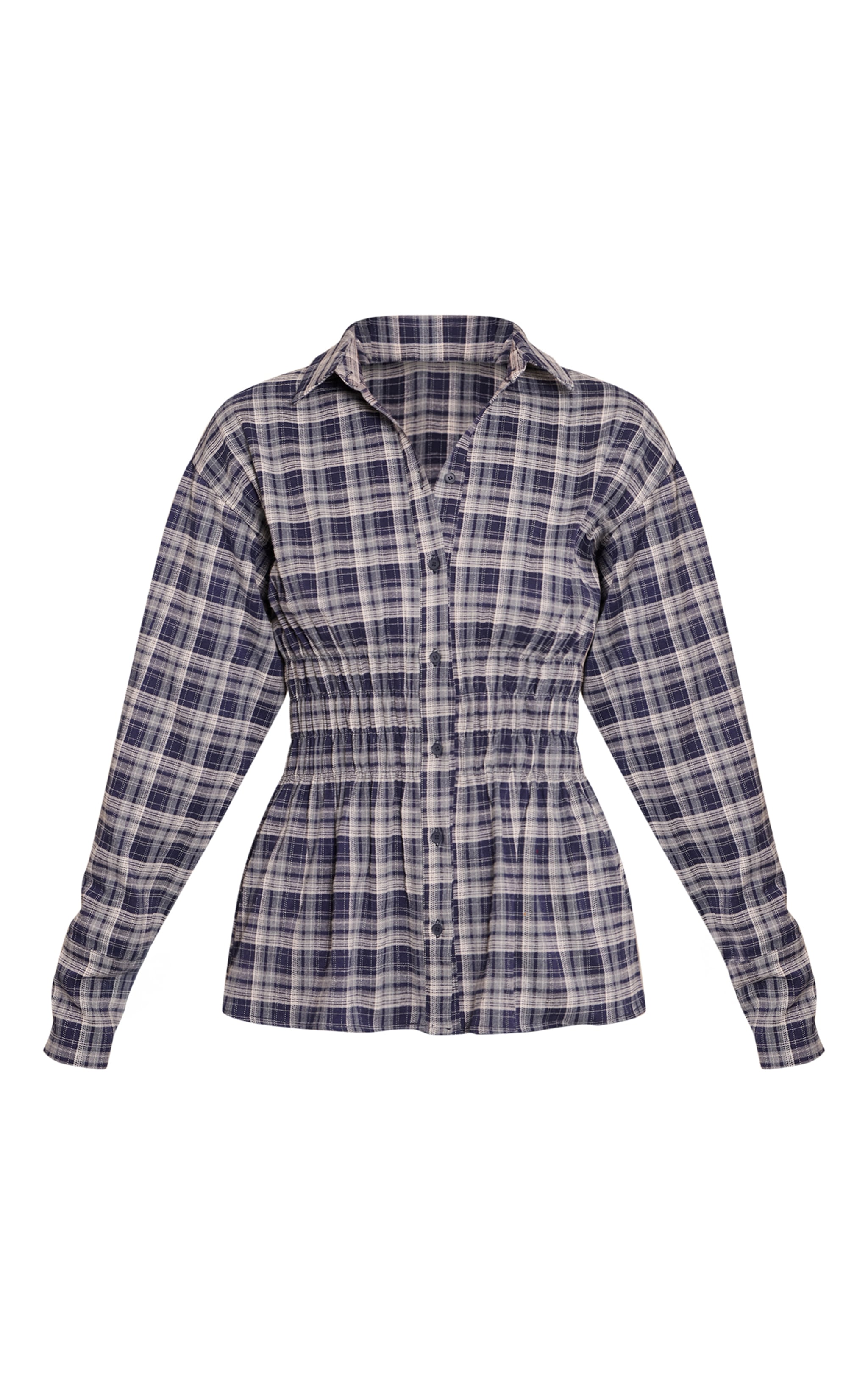 Blue Check Shirred Waist Shirt  image 5
