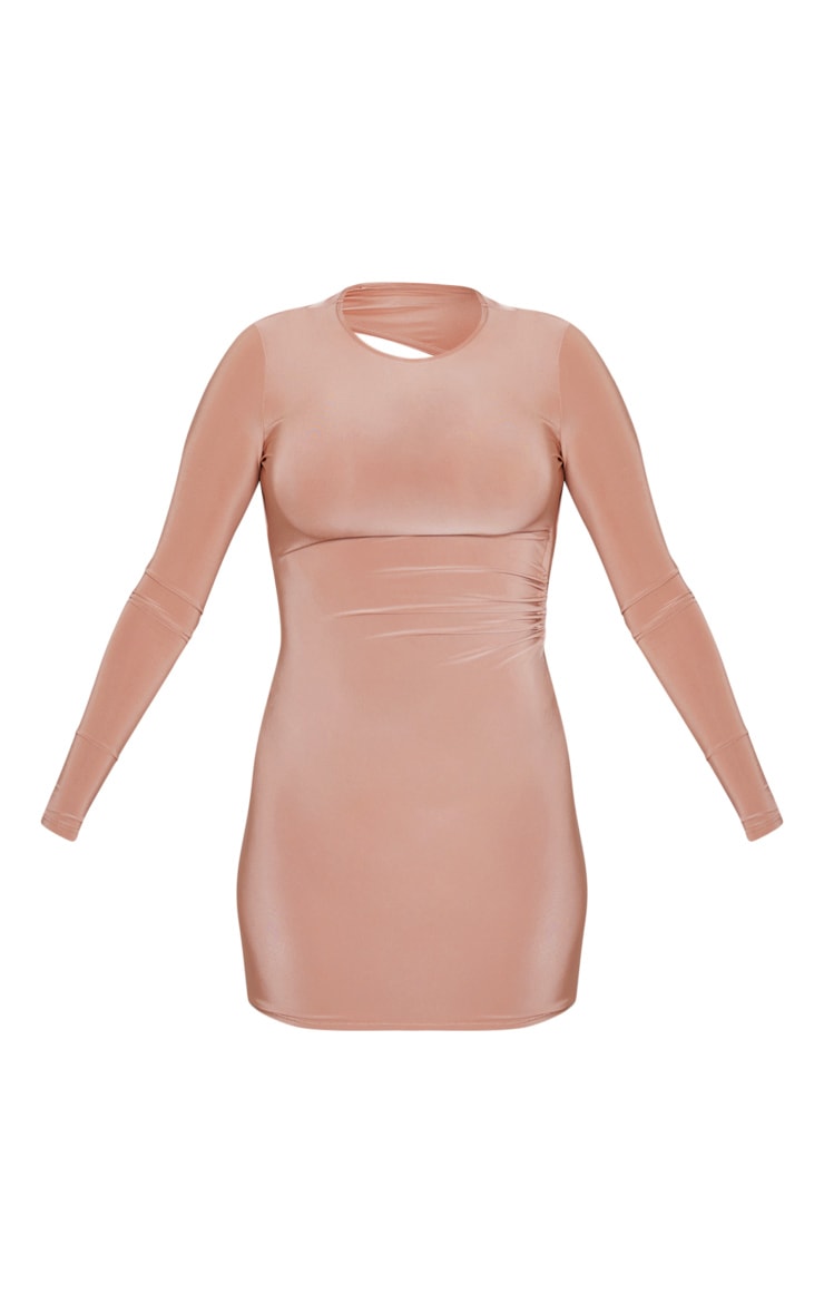 Mocha Slinky Cut Out Tie Back Detail Bodycon Dress image 5