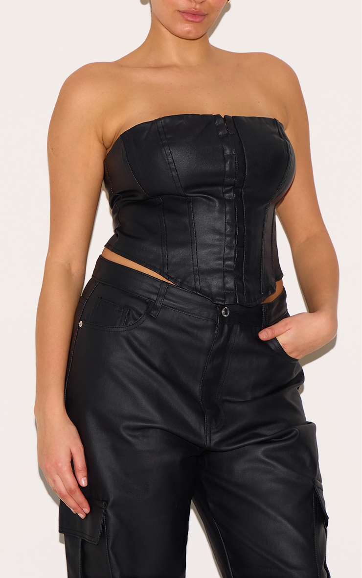 Plus Black Coated Denim Cargo Jeans image 4