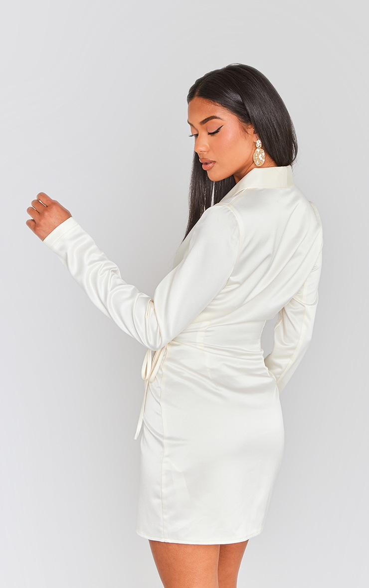 Cream Wrap Detail Satin Blazer Style Dress image 2