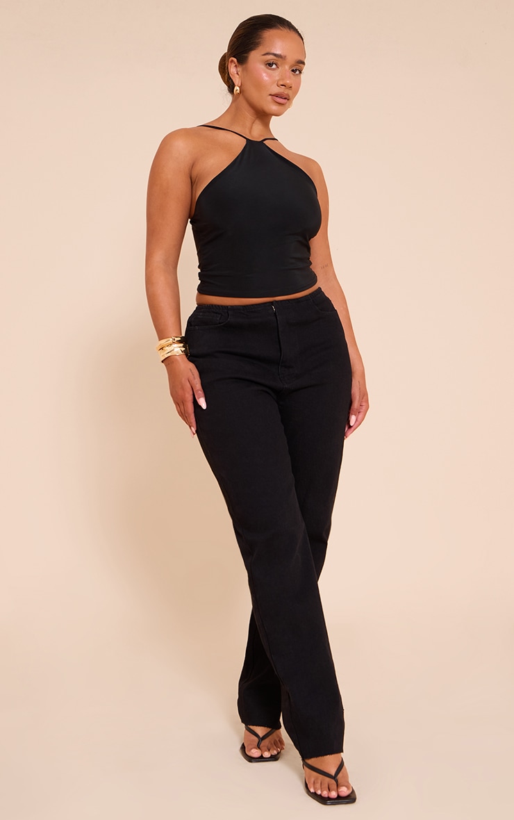Shape Black Slinky Strappy Halterneck Top image 3