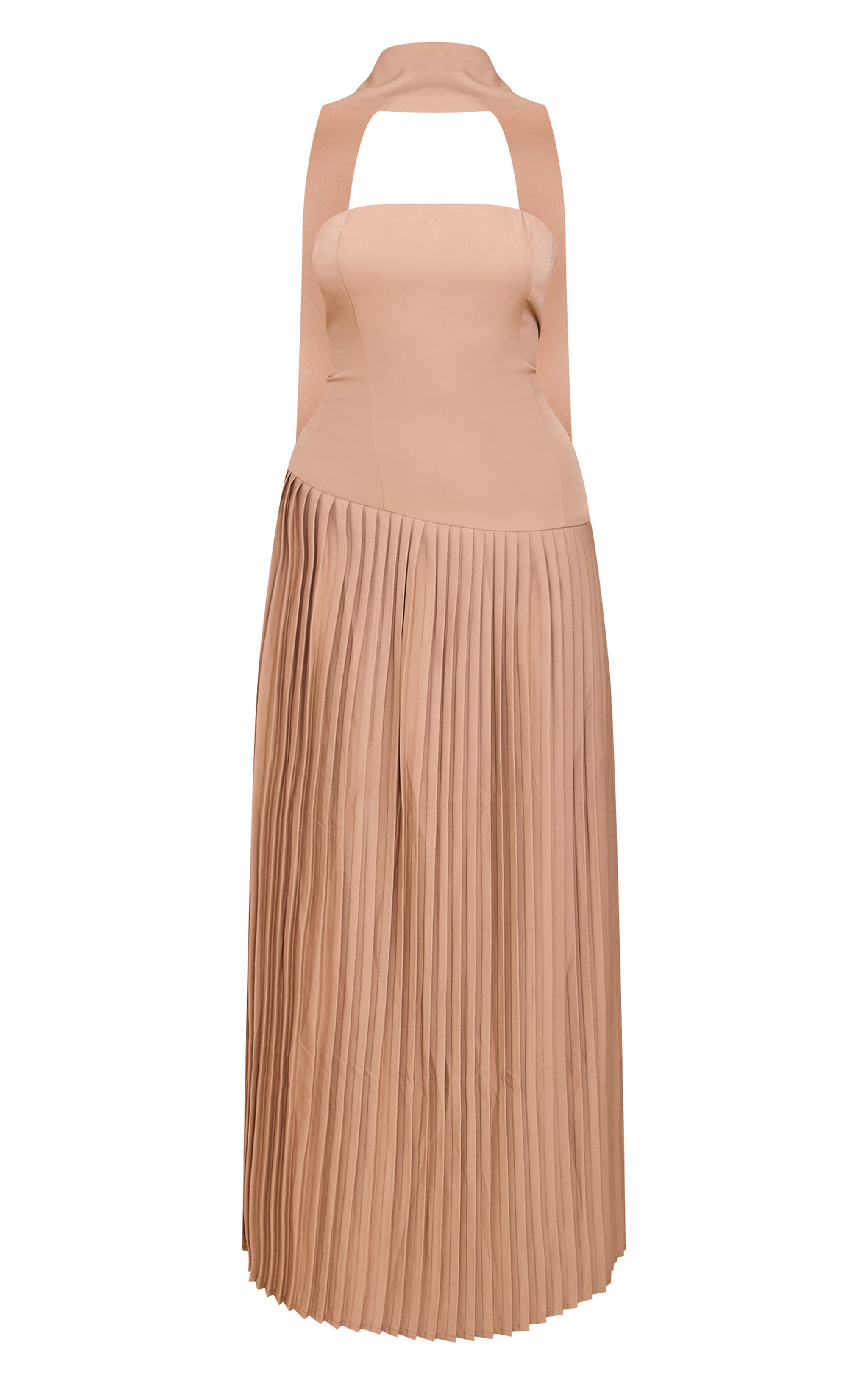 Taupe Woven Asymmetric Pleated Maxi Dress image 5