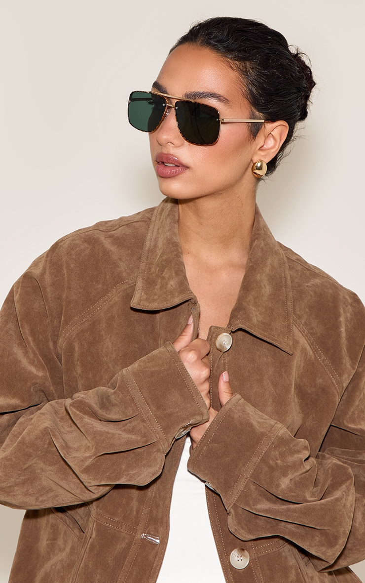 Metallic Tortoiseshell Oversized Square Aviator Sunglasses image 1