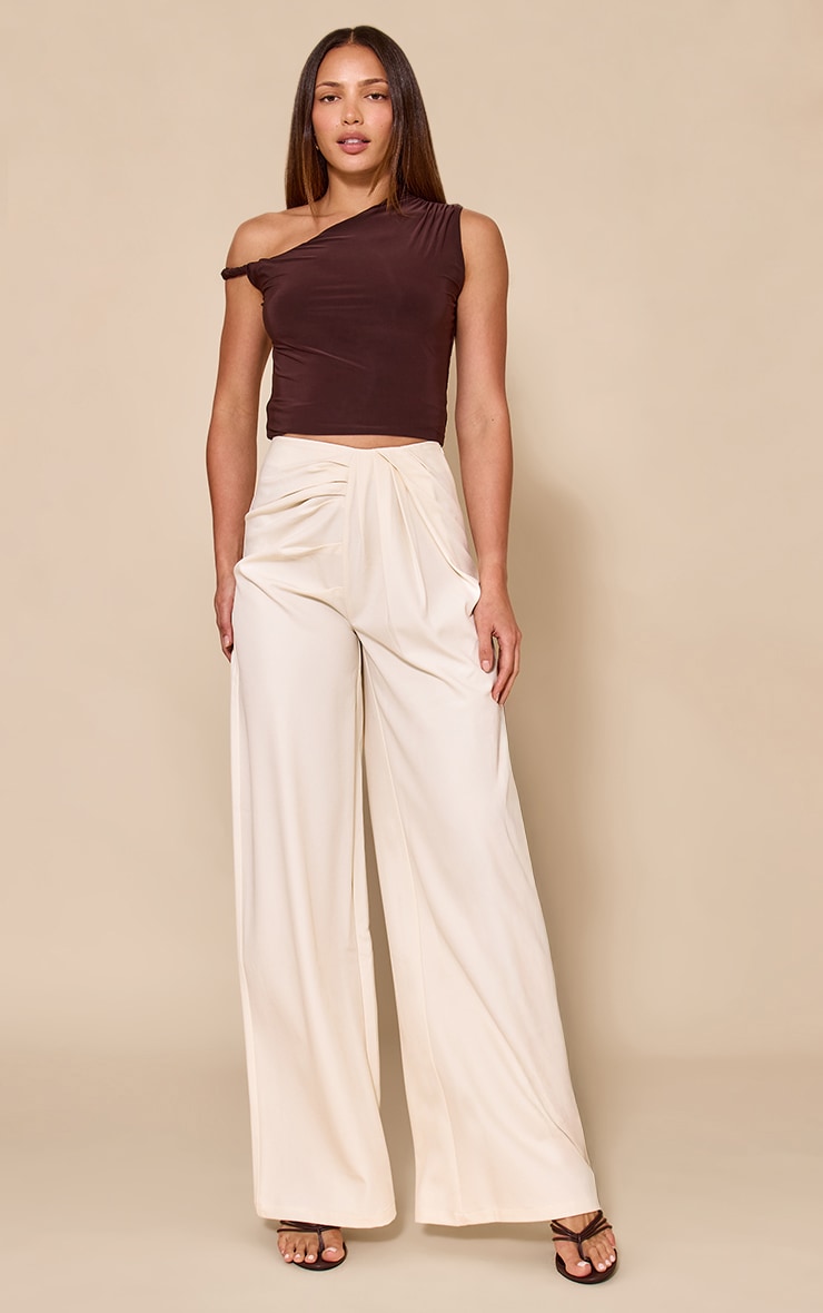 Tall Cream Tailored Woven Pleat Detail Wide Leg Pants image 1