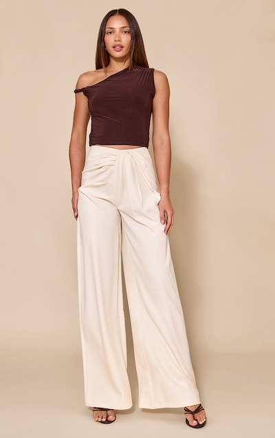 Tall Cream Tailored Woven Pleat Detail Wide Leg Pants