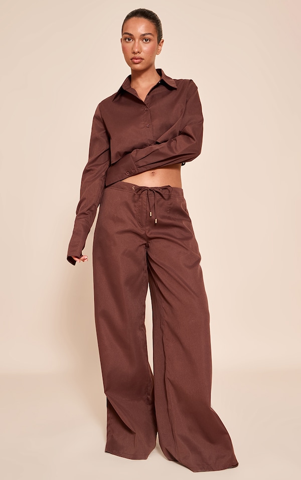 Dark Brown Oversized Drawstring Straight Leg Pant