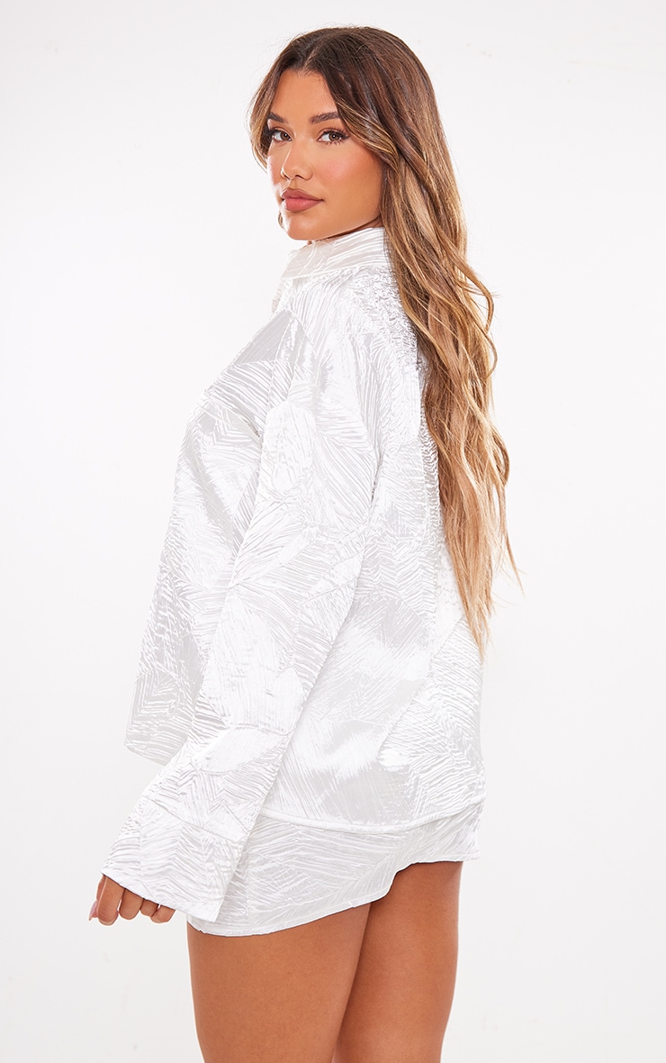 Cream Woven Jacquard Pocket Detail Oversized Shirt image 2