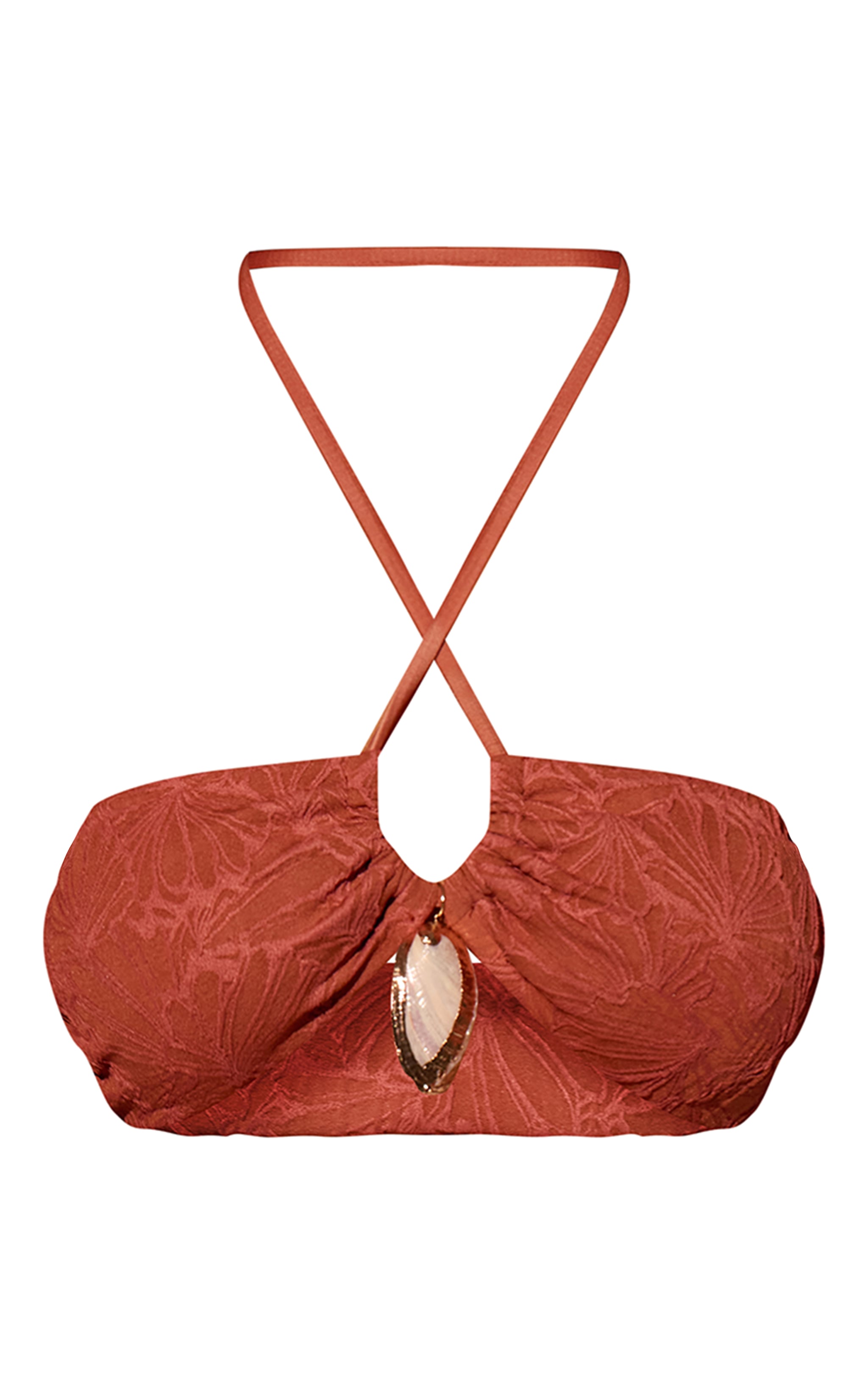 Bronze Textured Cross Neck Shell Trim Bikini Top image 5