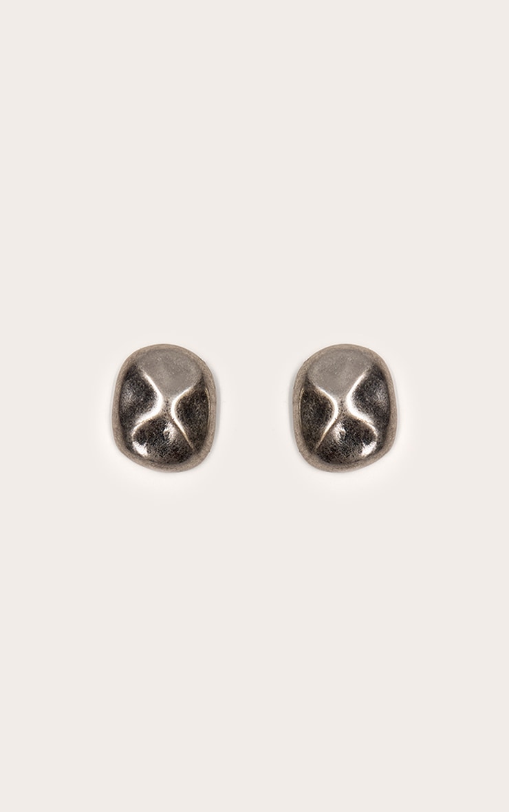 Boucles d'oreilles martelées brossées argentées à clous image 2