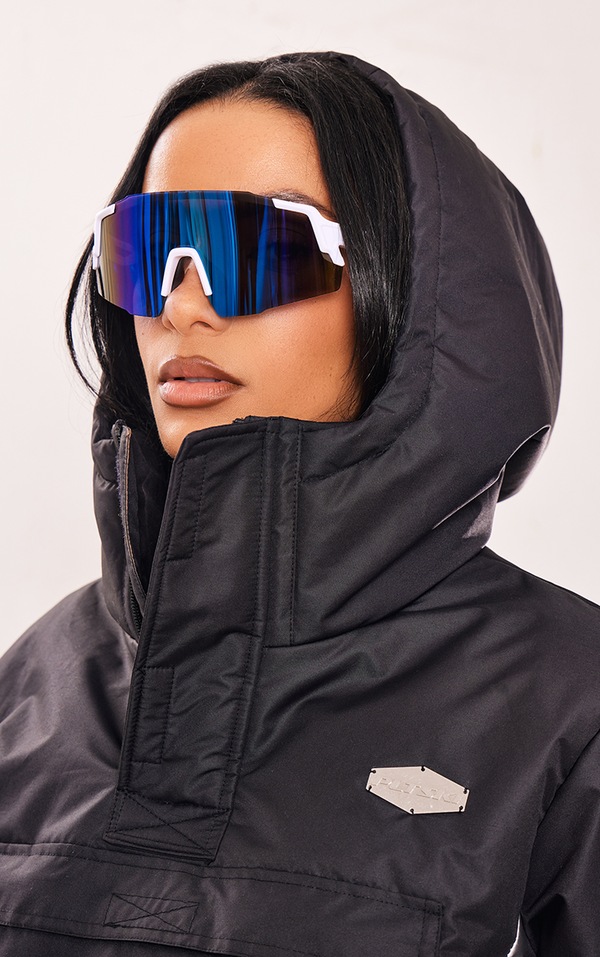 Blue Mirrored Lens Shield Sporty Visor Sunglasses PrettyLittleThing USA