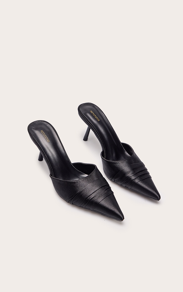 Black Satin Kick Heeled Mule image 3