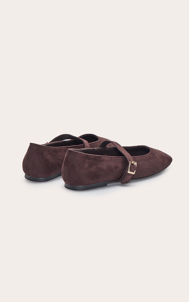 Chocolate Faux Suede Square Toe Buckle Ballet Flats image 4
